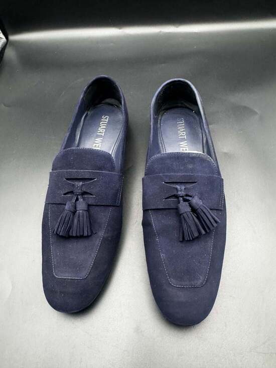 Stuart Weitzman Shoes - Stuart Weitzman Navy Suede Tassel Moccasin Loafers